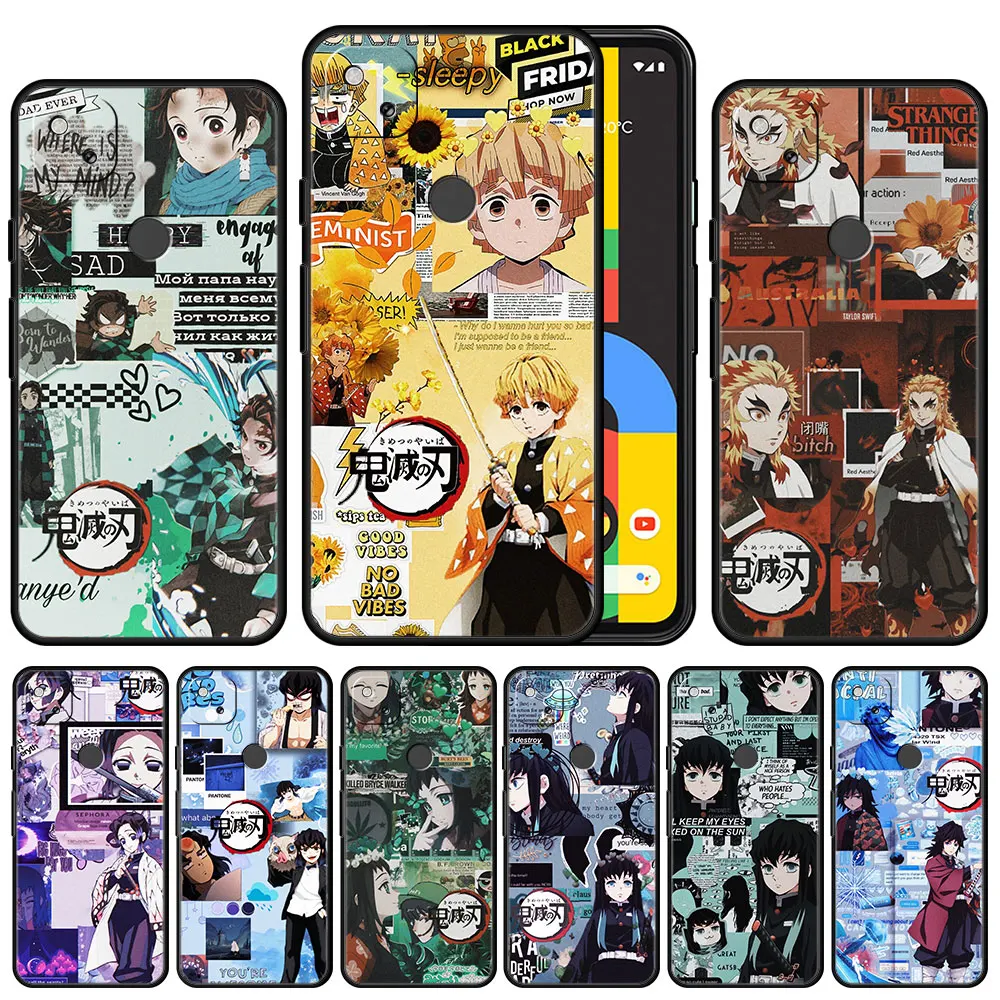 

Case Cover for Google Pixel 5a 4a 3 4 XL 5 6 Pro 4G 5G TPU Shell Phone Silicone Coque Back Print Demon Slayer Manga Japanese