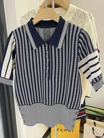 british style tb department student knitted t shirt top female ice silk striped western style wild summer knitted sweater