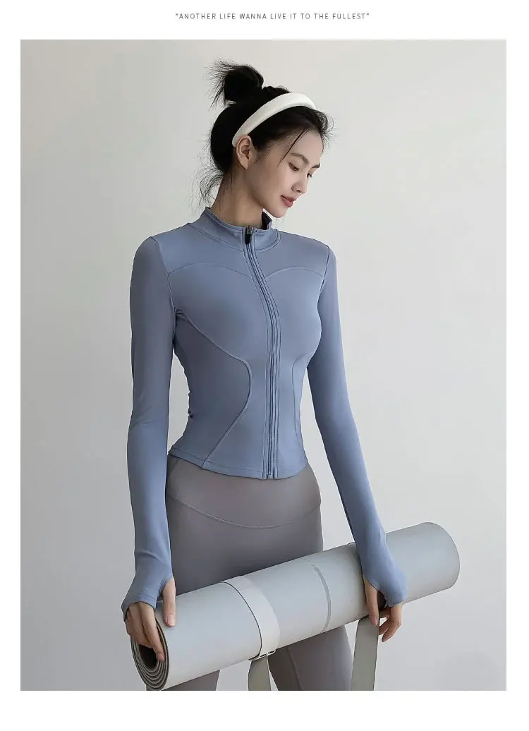 Long Sleeve Yoga Shirt Women's Zipper Fitness Yoga Shirt Gym Quick Dry Running Fitness Wear
