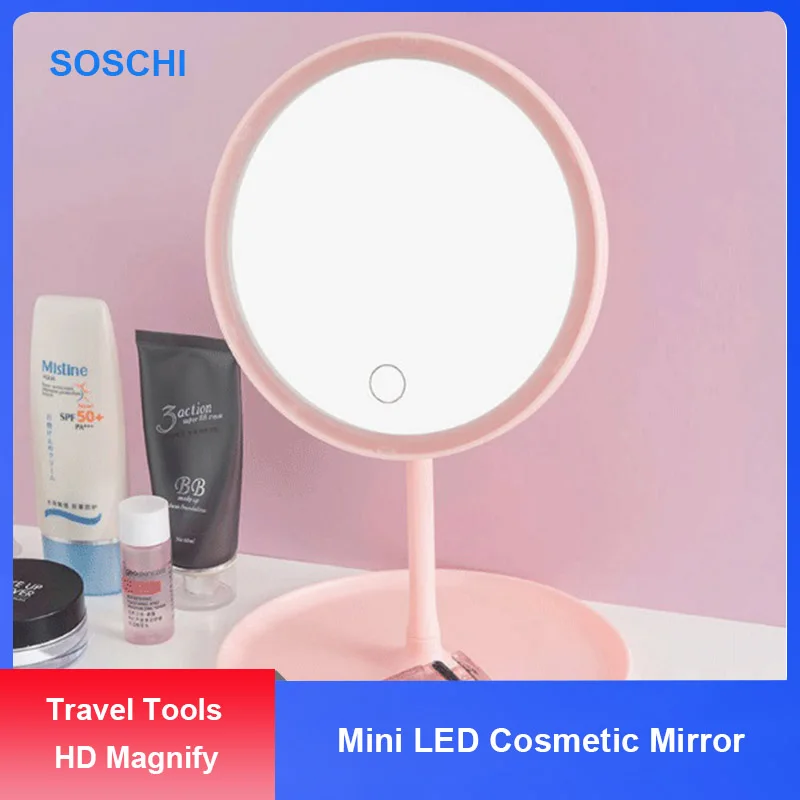 

Christmas Gifts LED Makeup Mirror With Light Storage Makeup Lamp Desktop Vanity Mirror Led Cosmetic Mirrors Women