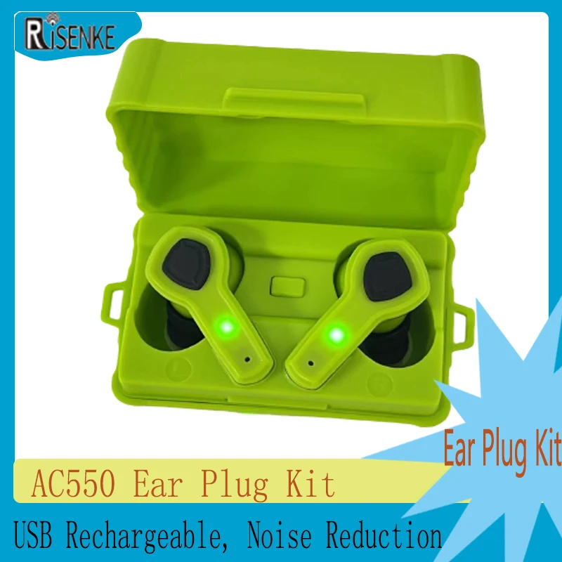 RISENKE AC550 Ear Plug Kit, USB Rechargeable, Noise Reduction, Construction, Manufacturing, Maintenance,82dB (IP54)