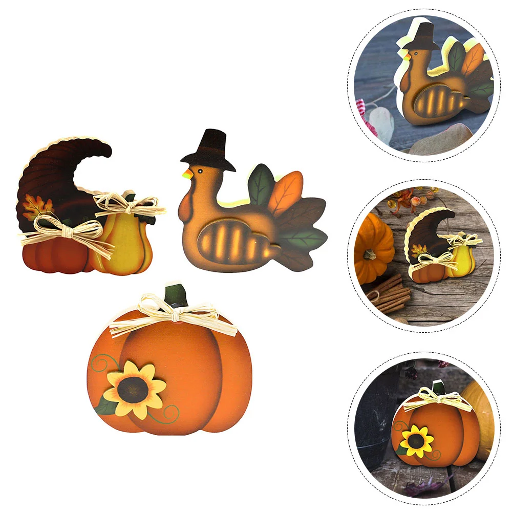 

3pcs Thanksgiving Turkey Pumpkin Fall Harvest Tabletop Turkey Sign Pumpkin Crafts Autumn Party Table Centerpieces