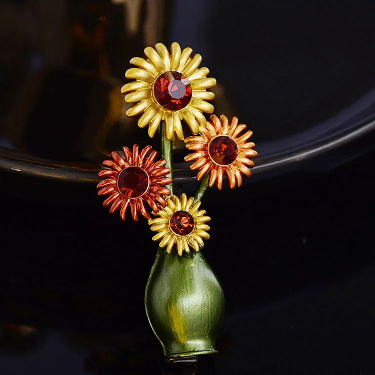 

European and American Oil Painting Sunflower Brooch Creative Vintage Pin Fashion Simple Clothing Accessories Ins' Corsage