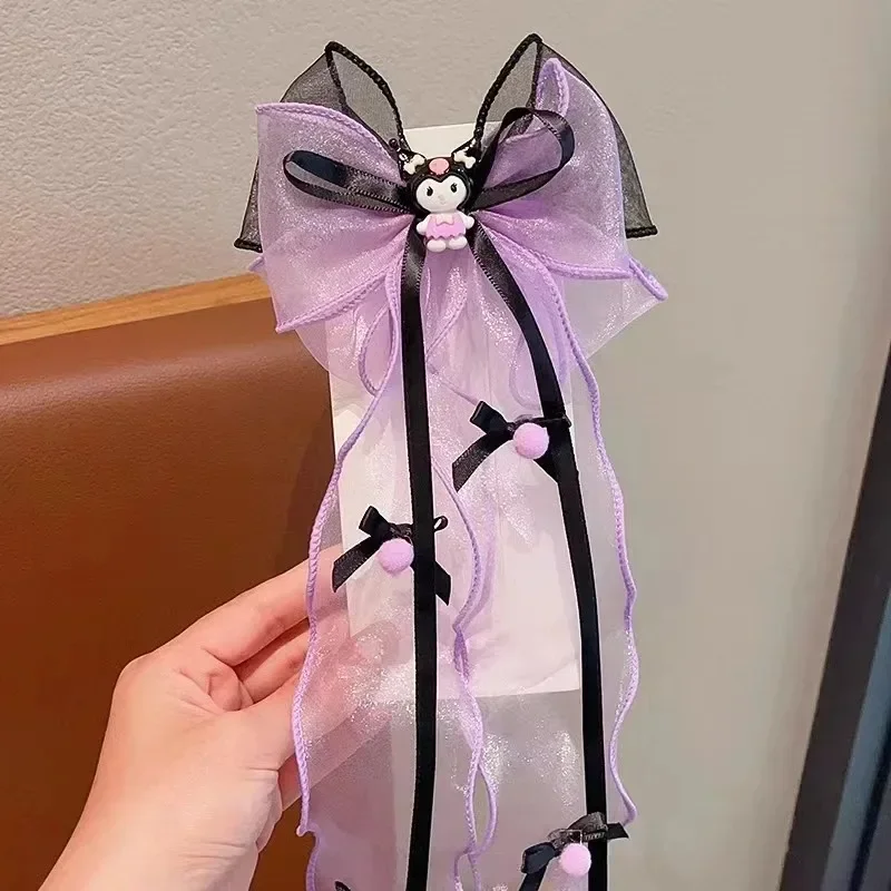 Sanrio Kuromi милые аксессуары для волос мультяшная принцесса сетчатый Бант Детская