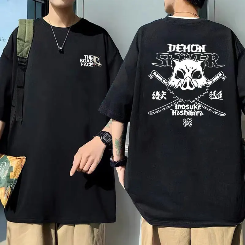 

Japanese Anime Demon Slayer Hashibira Inosuke The Boar Face Print T Shirt Men Soft Cotton Tshirt Men's Manga Harajuku T-shirts