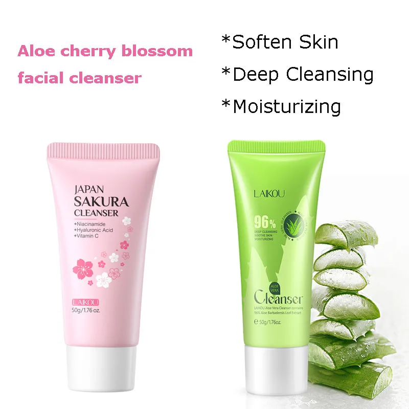 Фото Очищающее средство для лица с алоэ и сакурой: удаление черных точек, увлажнение, контроль жирности, скраб, глубокое питание кожи, косметическое средство для ухода за кожей №2