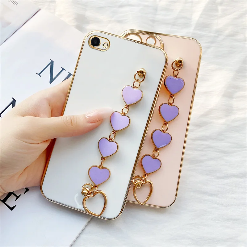 

Girls Purple Epoxy Love Heart Hanging Chain Case for vivo V5 Plus X9 V11i V15 V17 V20 S1 Pro China S7 S7T Z3 Z3i