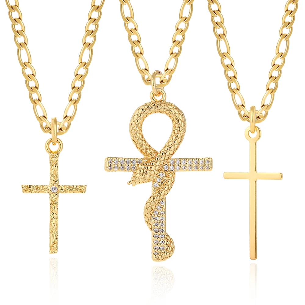 

Vintage Cross Pave Zircon Necklace for Women Gold Color Snake Geometric Jesus Long Chain Collars Stainless Steel Punk Necklace