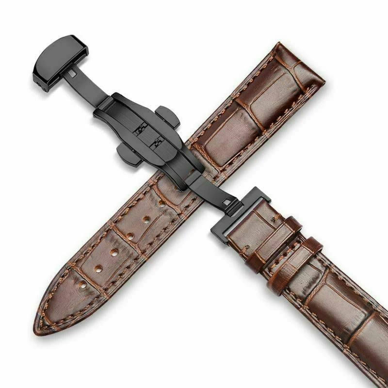 Genuine Leather Watch Band Strap Kit Replacement Deployment Clasp 18/20/22/24mm Butterfly Buckle Elegant DIY