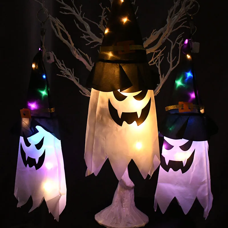 

Halloween Decoration LED Flashing Light Ghost Halloween Party Dress Up Glowing Wizard Ghos Hat Lamp Outdoor Bar Hanging Lighting