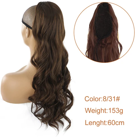 MSTN Синтетические длинные волнистые кудрявые эластичные ленты для конского хвоста для женщин накладные волосы на заколке Черные искусственные волосы