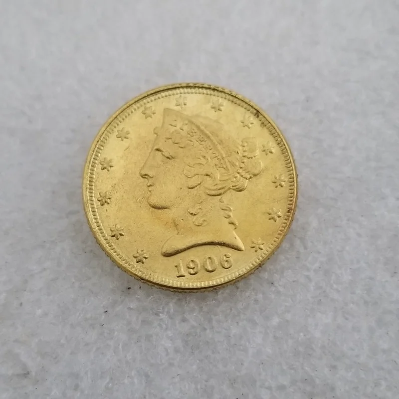 

American 1906 5 Dollars Brass Gold-plated Commemorative Collectible Coin Gift Lucky Challenge Coin