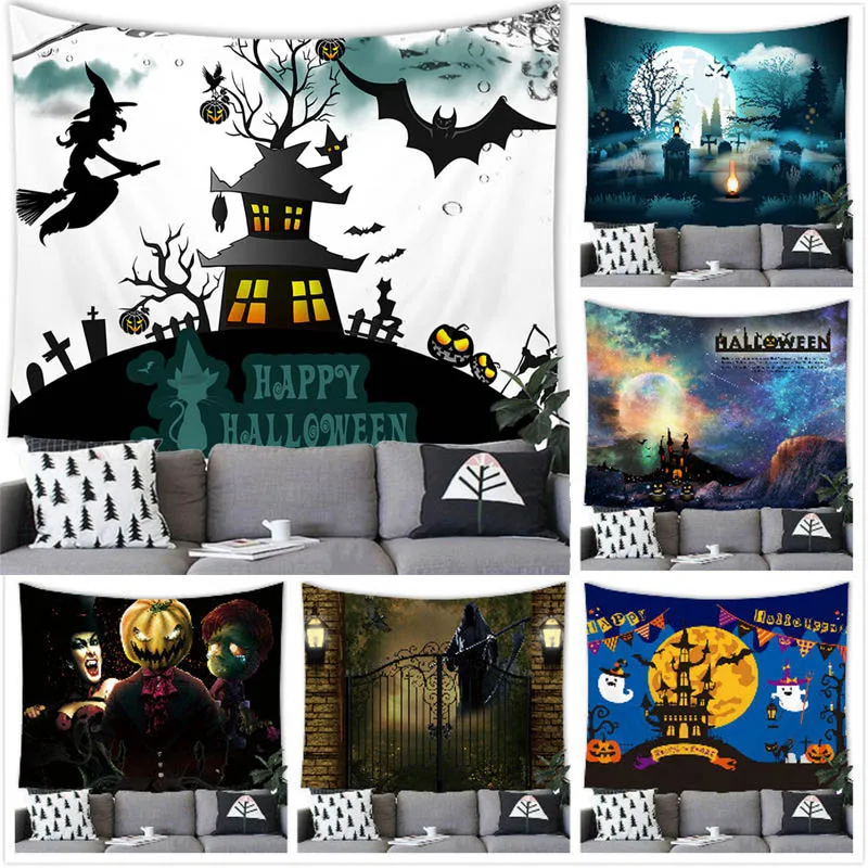 

Настенный Гобелен на Хэллоуин с рисунком дьявола, демона, тыквы, летучей мыши, украшение вечерние, фоновое украшение для стены