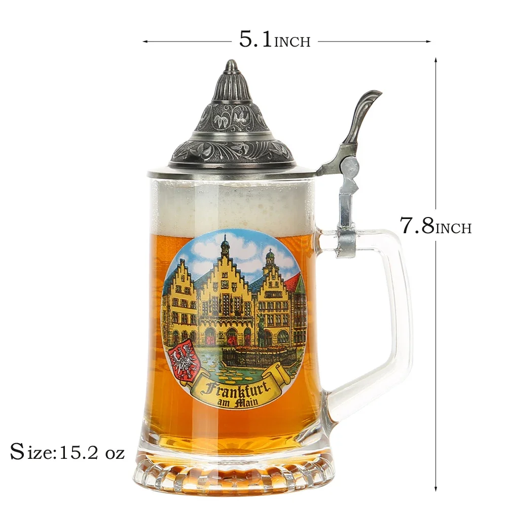 

Немецкие пивные кружки Кофейная чашка Креативная чайная кружка Домашний декор Стеклянная кофейная чашка с крышкой Tankard 500 мл Чашки для воды Мужские подарки Рождество