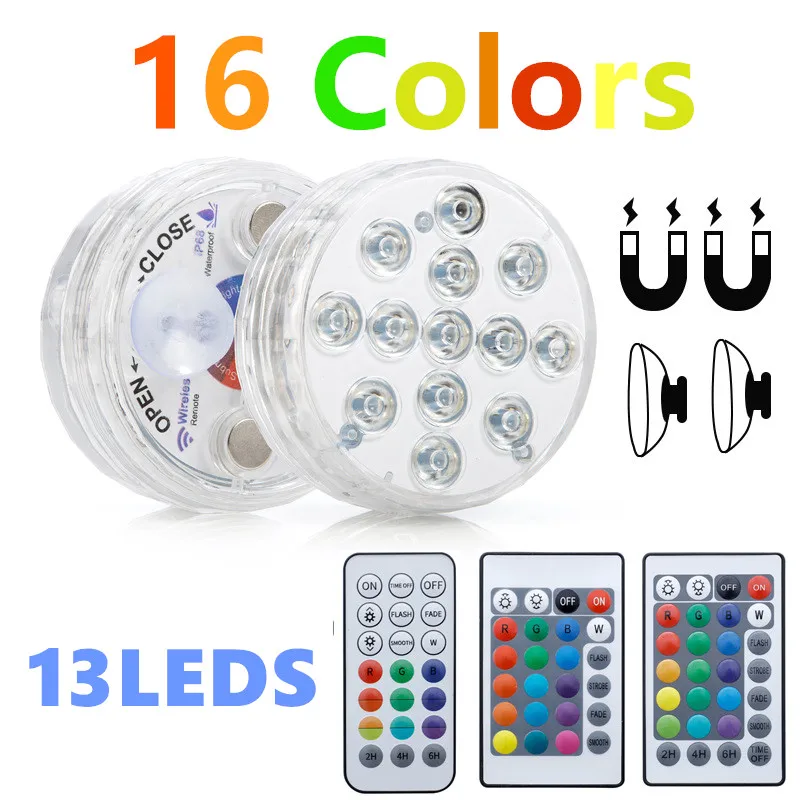 

13leds RGB Submersible Light Underwater LED Night Light Swimming Pool Light for Outdoor Vase Fish Tank Pond Disco Wedding Party