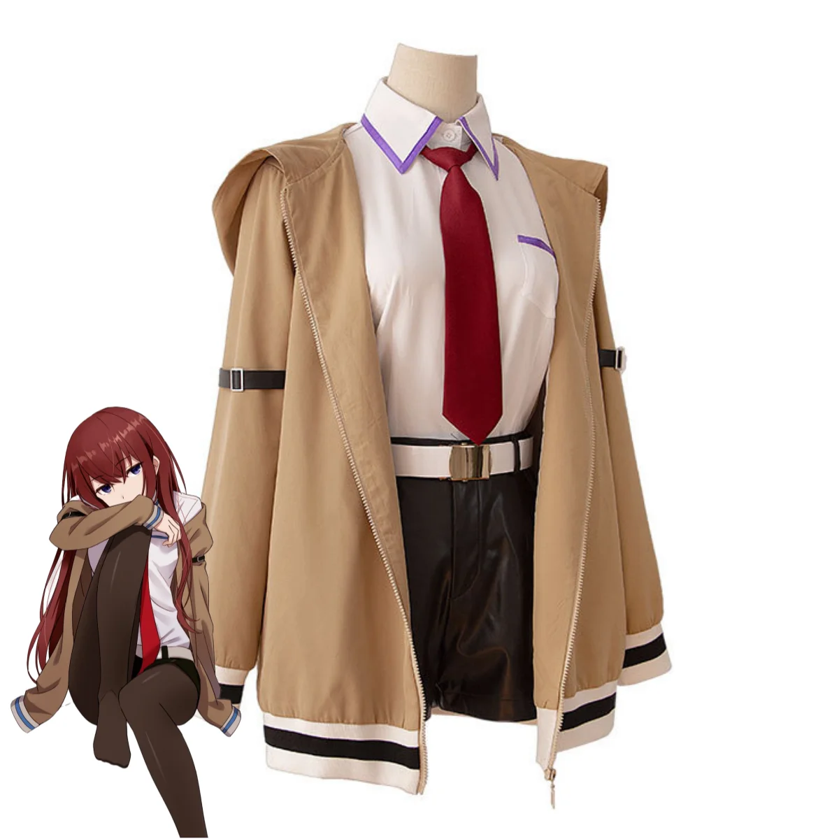 Фото Игра Steins Gate Makise Kurisu Christina Косплей Костюм Пальто с капюшоном Рубашка Шорты Спортивный костюм Парик Женский карнавальный костюм на Хэллоуин №4