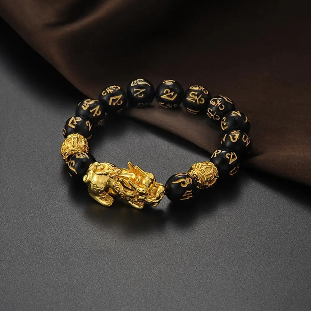 Feng Shui Obsidian Stone Beads Bracelet Men Women Unisex Wristband Gold Black Wealth And Good Luck Bracelet Dropshipping