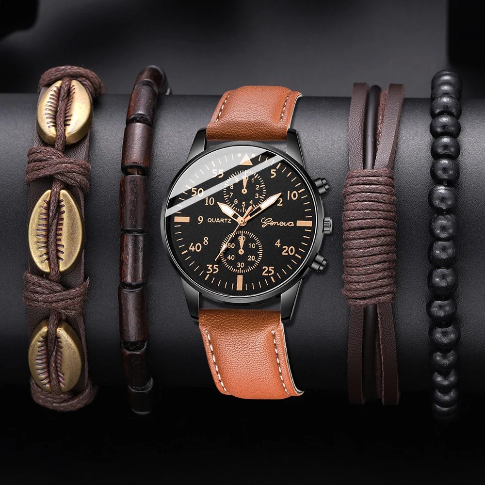 5 шт./компл. модные мужские спортивные часы деловые кварцевые роскошный