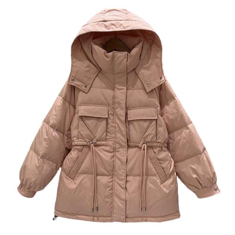 2022 New Down Jacket Korean Women's Hooded Hat Thickened Winter Coats Long Sleeve Solid Color Warm Casual Clothes F967