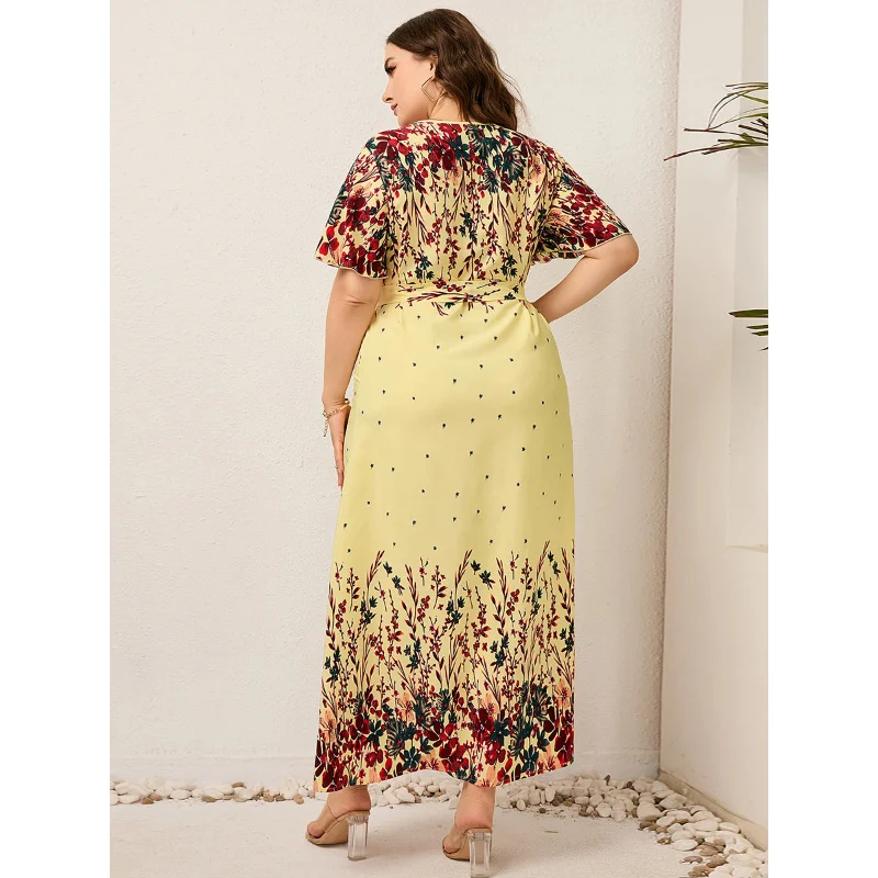 Plus Size 2023 Fashion Summer 3xl 4xl 5xl v Neck Long Dresses Elegant Floral Boho Dress Streetwear Dress for 3xl 4xl 5xl 6xl