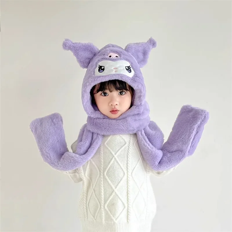 Sanrio Kuromi детский плюшевый шарф шапка милый косплей вечерние аниме милая зимняя