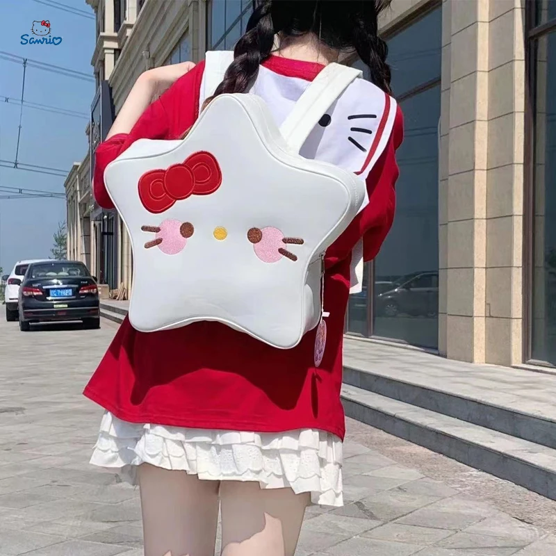 

New Sanrio Hello Kitty Backpack Cartoon Star Cinnamoroll Pu Leather Backbag Large Capacity Kawaii Pompompurin Girls Back Pack