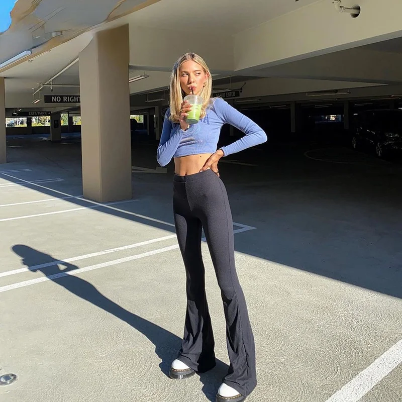 

Women Trousers 90s Urban Style Boot Cut Pants High Waist Black Vintage Skinny Pants Fashion Indie Casual For Women Trousers