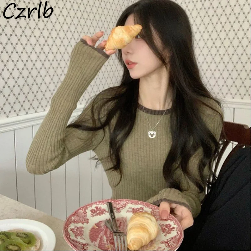 

6 Colors Pullovers Women Patchwork Casual Sweaters Elegant Slim Harajuku Autumn Pull Femme Long Sleeve Knitwears Korean Fashion