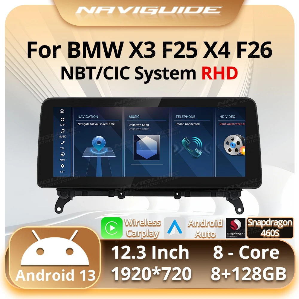 NAVIGUIDE 12 3 дюйма для BMW X3 F25 X4 F26 2013-2017 NBT Susytem Android 13 Автомобильный радиоприемник GPS Carplay