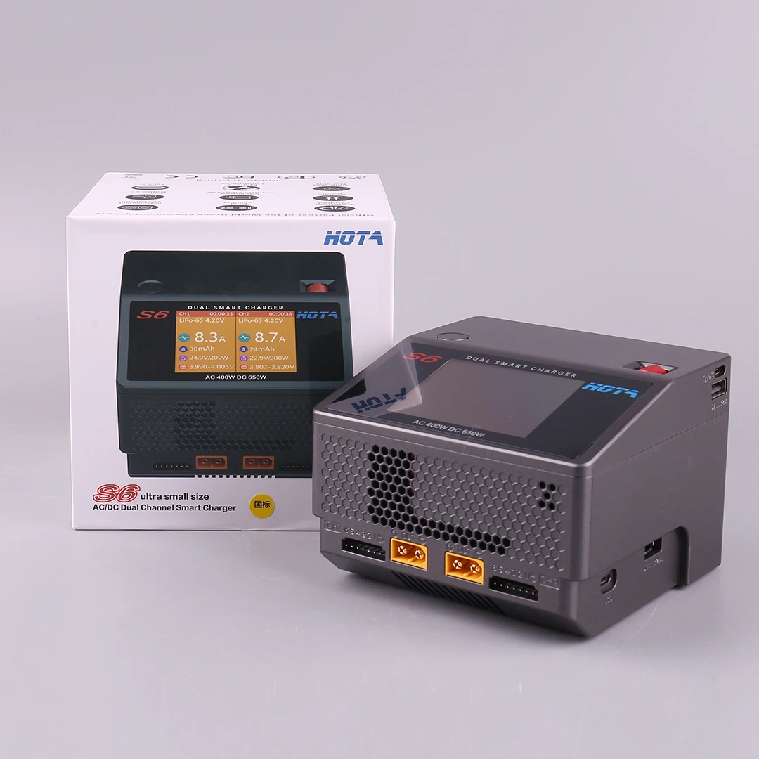 HOTA S6 AC400W DC650W 15A умное маленькое Двухканальное зарядное устройство для батареи Lipo