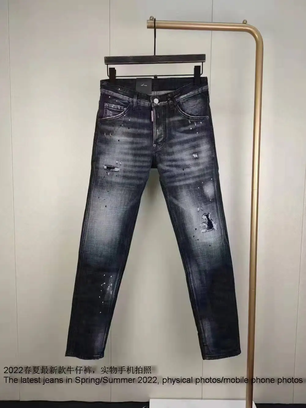 

2022 новые модные брендовые Dsquared2 мужские модные потертые рваные мотоциклетные джинсы в горошек N9387