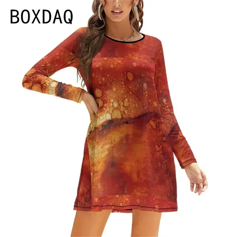 

Женское мини-платье с градиентным 3D принтом, ТРАПЕЦИЕВИДНОЕ ПЛАТЬЕ, с длинным рукавом, с круглым вырезом, Повседневное платье, большого размера, 6XL, 2023