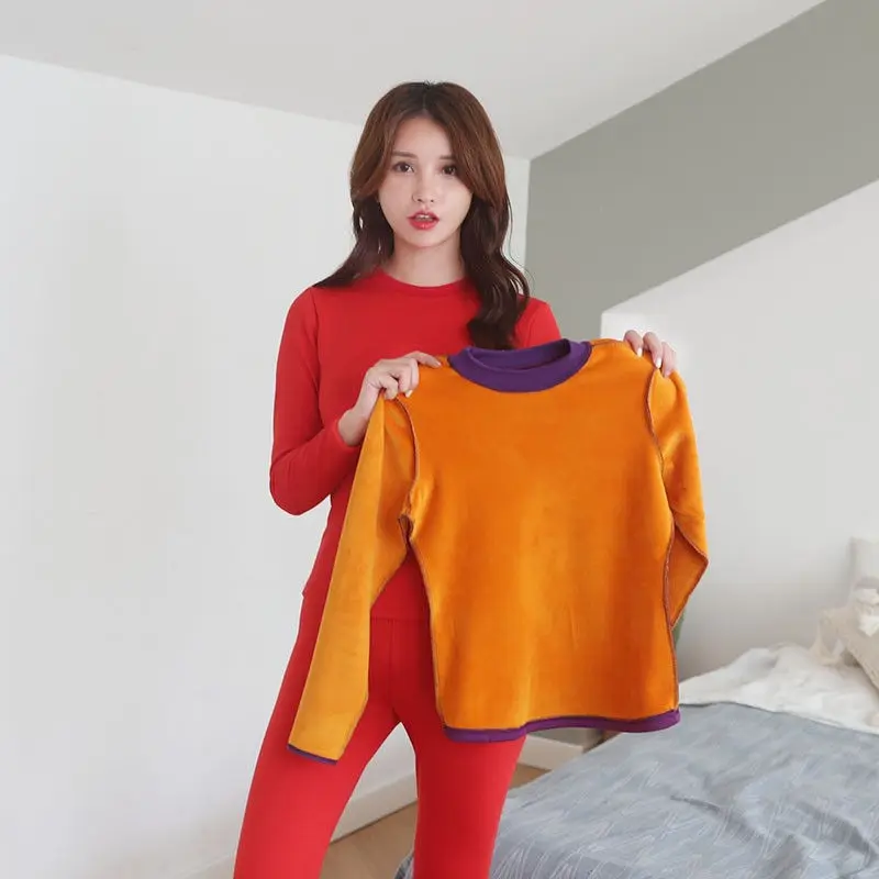 Winter mid-neck round neck thermal underwear women's thickening plus velvet long-sleeved body sculpting body bottoming shirt top