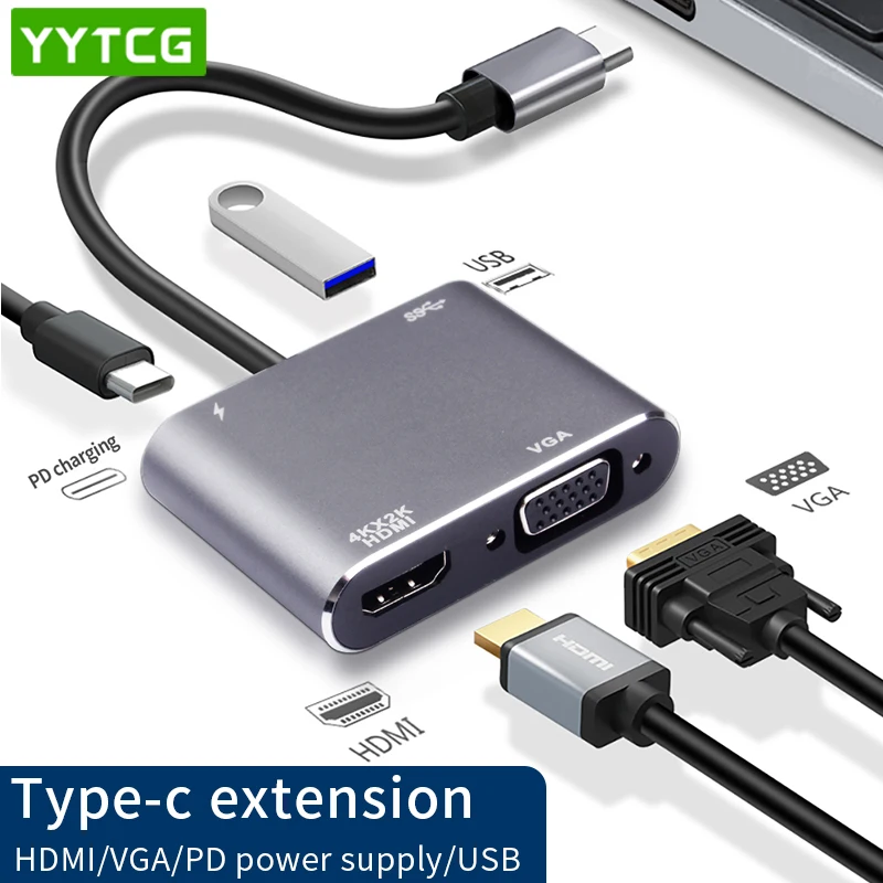 Адаптер с USB C на VGA HDMI-совместимый адаптер 4K Type USB-C HUB видеоконвертеры для MacBook Air 13