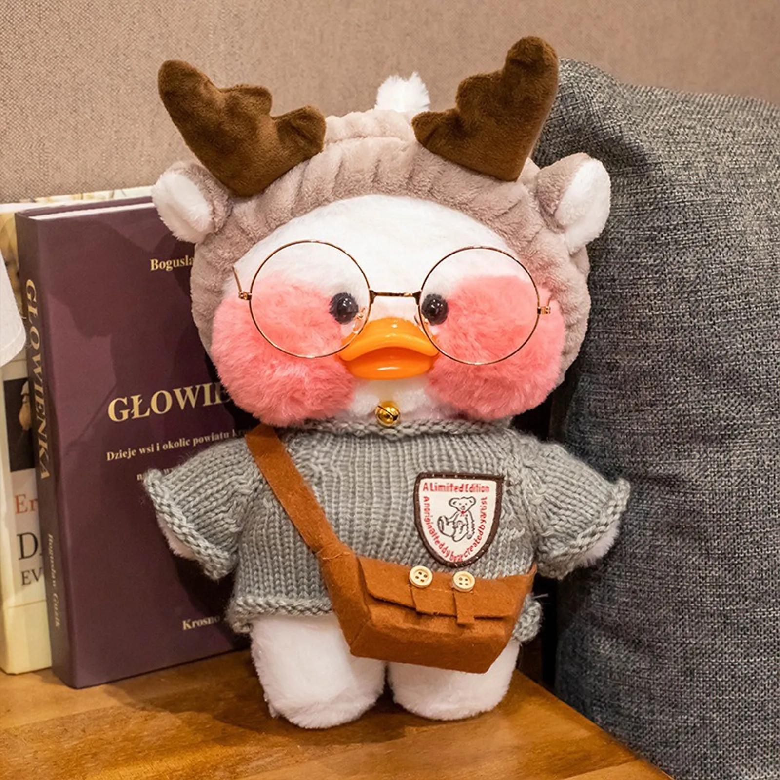 

30cm Kawaii LaLafanfan White Yellow Duck Plush Toy Cute Soft Stuffed Duck Dolls Animal Wearing Hat Glasses Kids Birthday Gifts