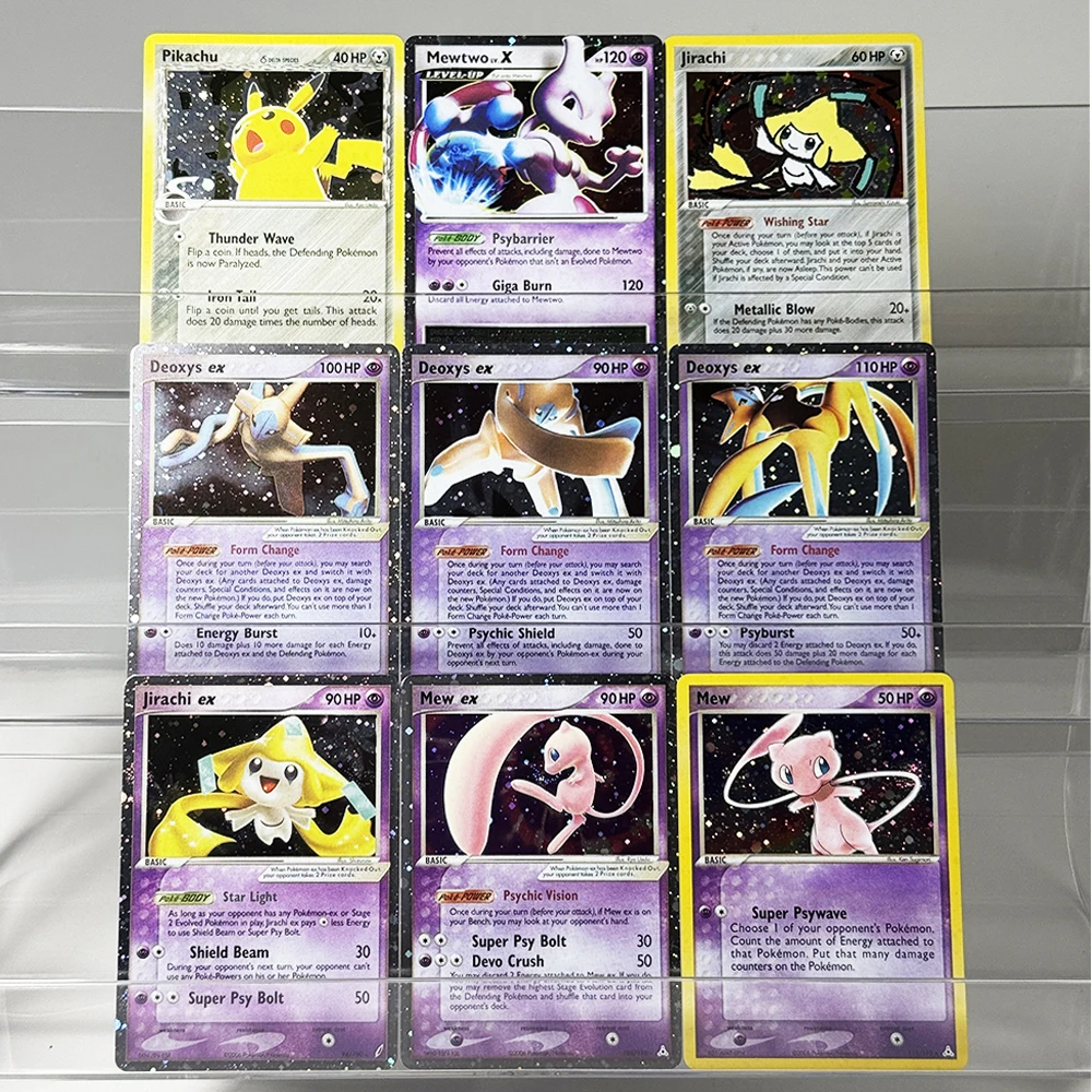 Фото Pokémon English PTCG Old Starry Sky Flash Game Foil DIY Card Пикачу Мьютвоу LV.X Мью Джирачи Деоксис ex97/98/99 Мью ex Джирачи ex №1