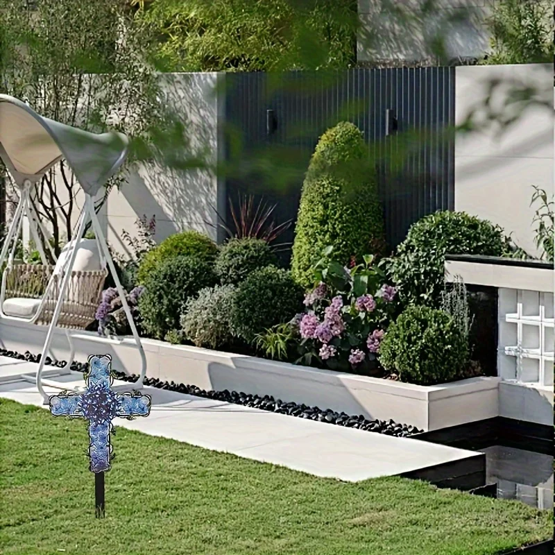 Крест садовый уличный декор синяя гортензия декоративное уличное искусство