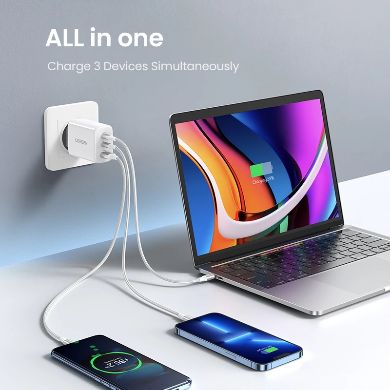 Фото UGREEN 65 Вт GaN Зарядное устройство Quick Charge 4.0 3.0 Type C PD USB Зарядное устройство для iPhone 16 15 14 Pro Max Быстрое зарядное устройство для ноутбука PD Зарядное устройство №3