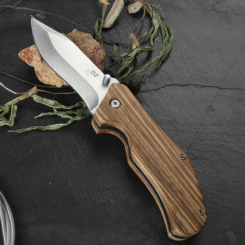 

2022 New Outdoor Folding Knife D2 Stainless Steel Pocket Knife Camping Self-defense Jungle Knife Pocket Folding Knife with Box