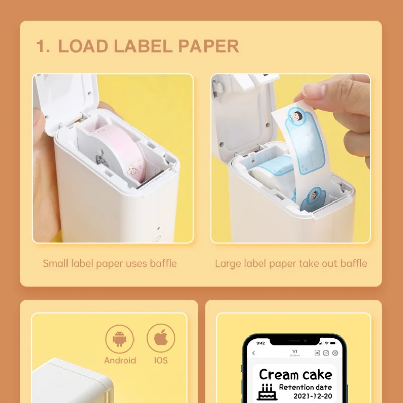 Легкий термопринтер этикеток Niimbot D101 подключенный с печатью Type-C и