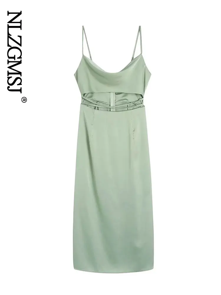 

Женское летнее длинное платье-комбинация Nlzgmsj ZBZA без рукавов на бретелях-спагетти сексуальные ажурные трапециевидные женские платья вечер...