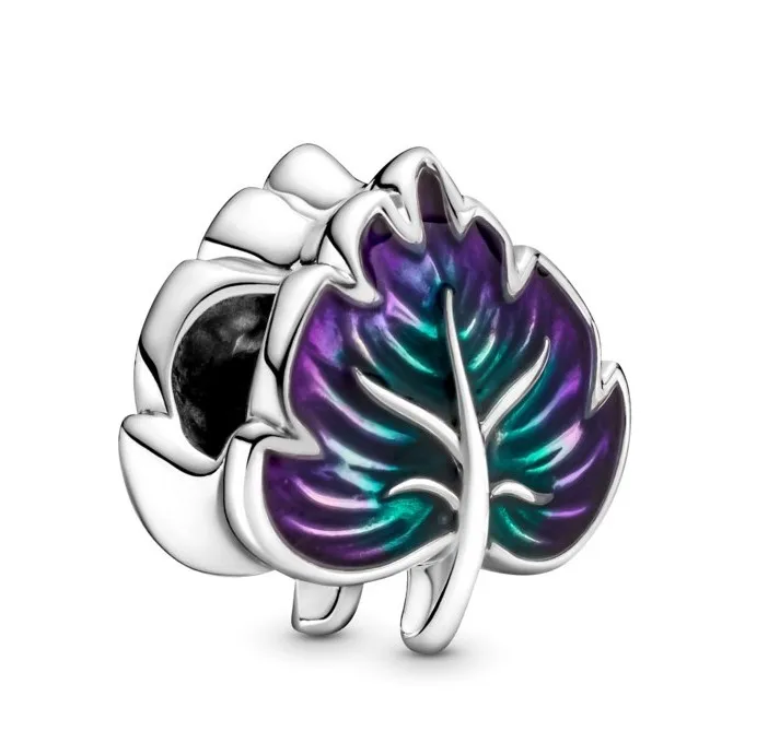 

Authentic 925 Sterling Silver Moments Purple & Green Leaf Charm Bead Fit Pandora Women Bracelet & Necklace DIY Jewelry