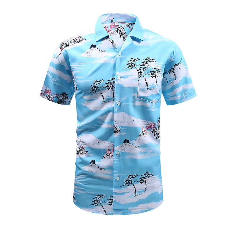 

New Hawaiian Men Printed Shirt Summer Short Sleeve Casual Button Down Coconut Palm Beach Shirt Regular Fit USA Size S-2XL