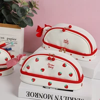 kawaii stationery school supplies large capacity cherry pencil cases double layer portable strawberry love pu pencil bag sac