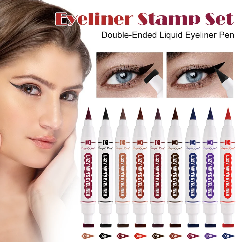 

9pcs Women's Liquid Eyeliner Pen Double-Ended Eyeliner Stamp Set Waterproof Long Lasting Eye Liner Pencil Stamp Eye Makeup Tools