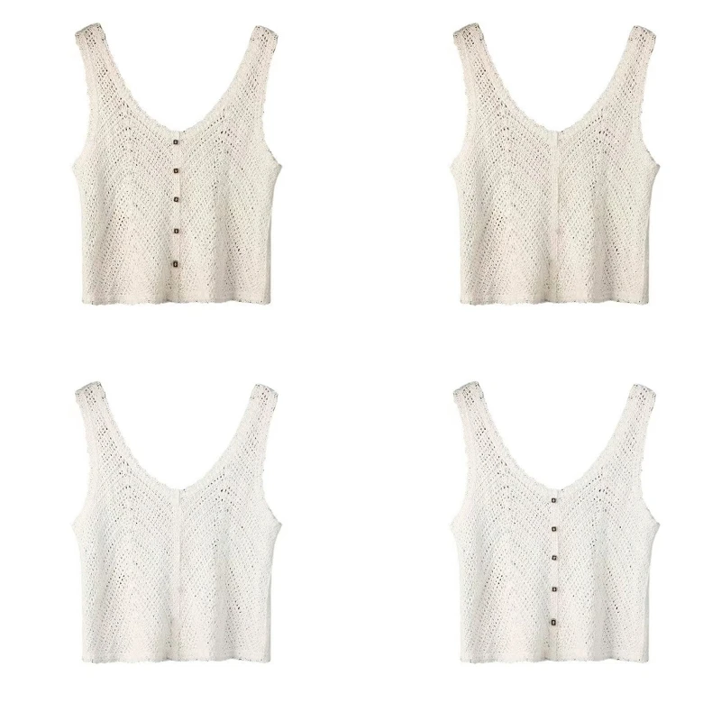 

2023 New Ladies Crocheted Camisole Sexy Sleeveless for Tank Tops All-match Hollow Cami Tops Sling Short Tops Comfortable Knitted