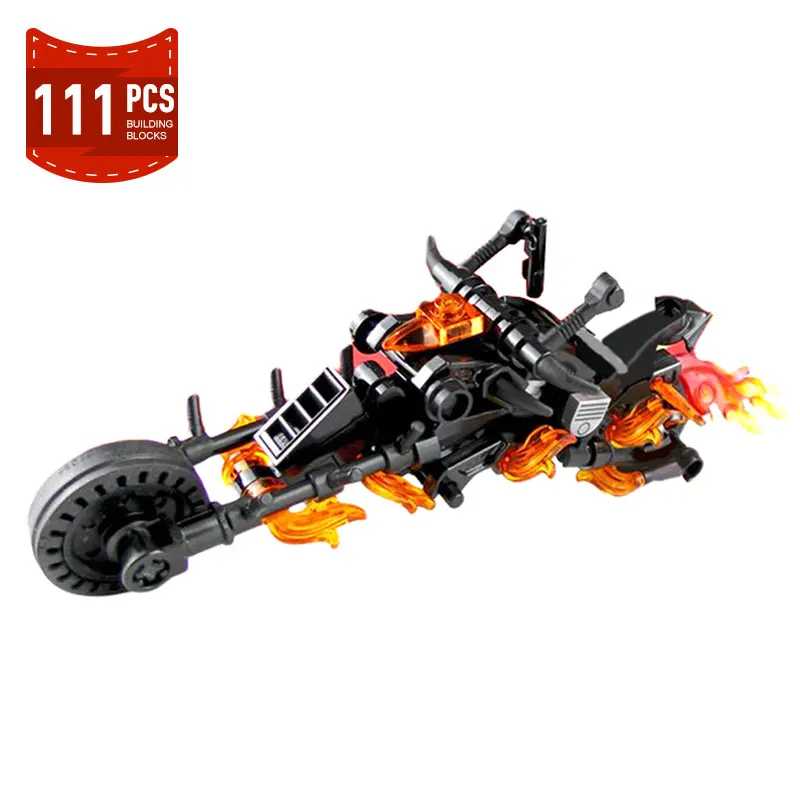 Moc Super Hero Ghost Ridered Motorcycle Building Block Speed Champions Magic City Motorbike Bricks Model Assembled Children Toys