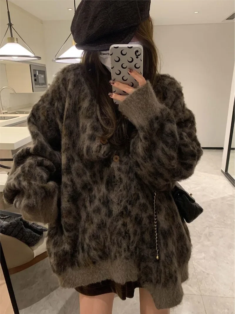 Толстый кардиган Feminino Sueters De Mujer Y2k жаккардовый свитер с леопардовым принтом