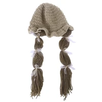 autumn winter handmade knit baby wig bowknot hat newborn wigs brades crochet