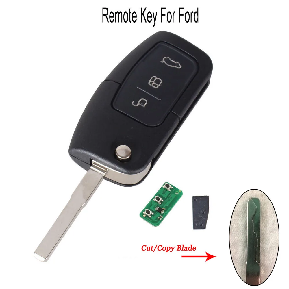 

Складной пульт дистанционного управления KEYYOU Cut Blade с 3 кнопками для Ford Focus Mondeo Fiesta 2013 Чехол-брелок 433 МГц 4D63 чип